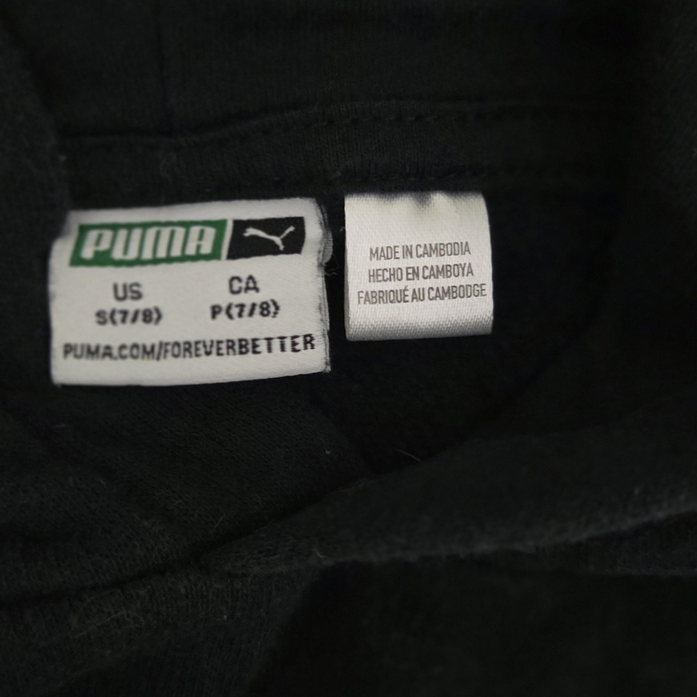 Puma Hoodie Kids 7-8 Years Black Logo Graphic Fleece Pullover Sweatshirt - Picture 7 of 7